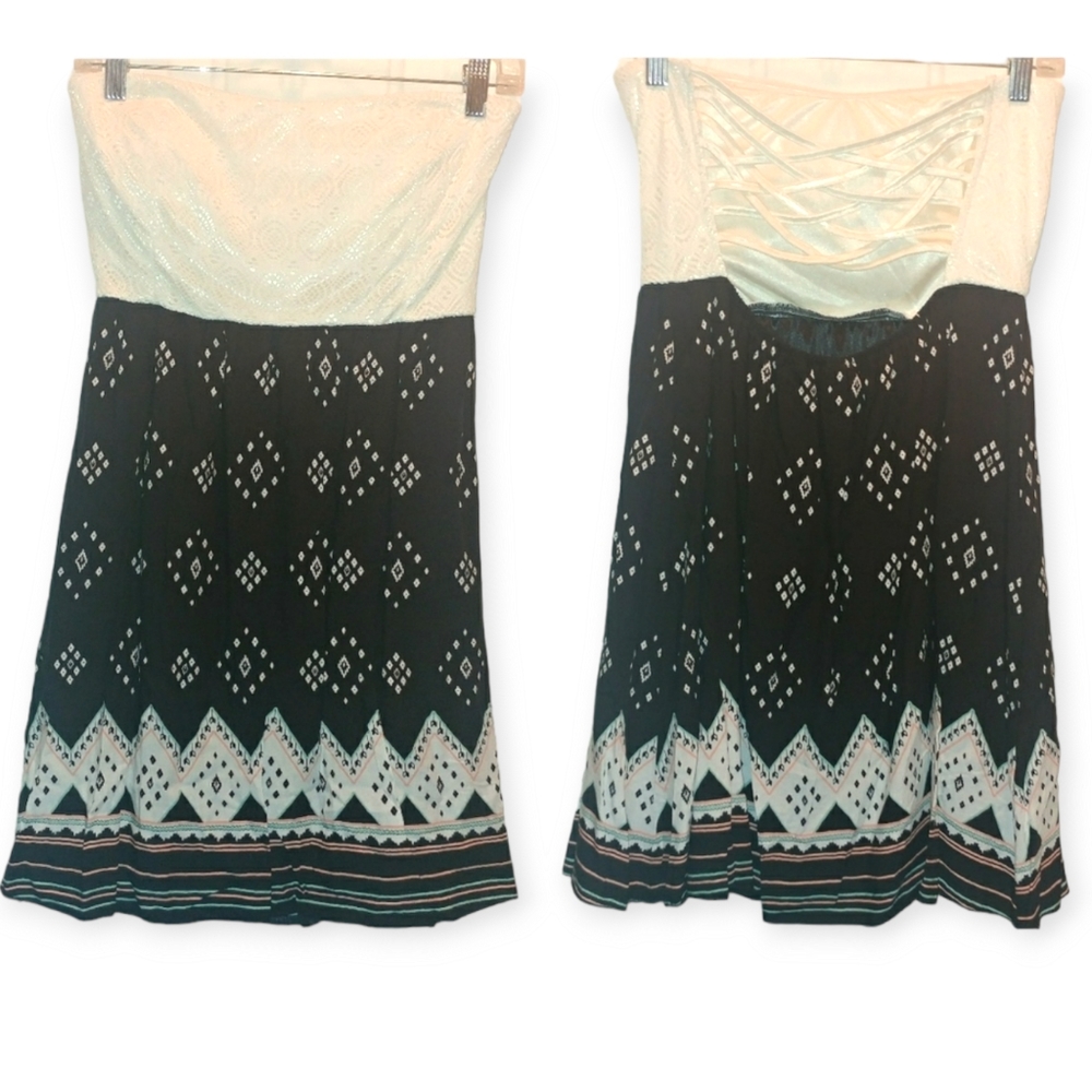 SFS • NWT •  Empyre • White Aztec Print Strapless Srrappy Back Dress Large Black - Picture 3 of 8